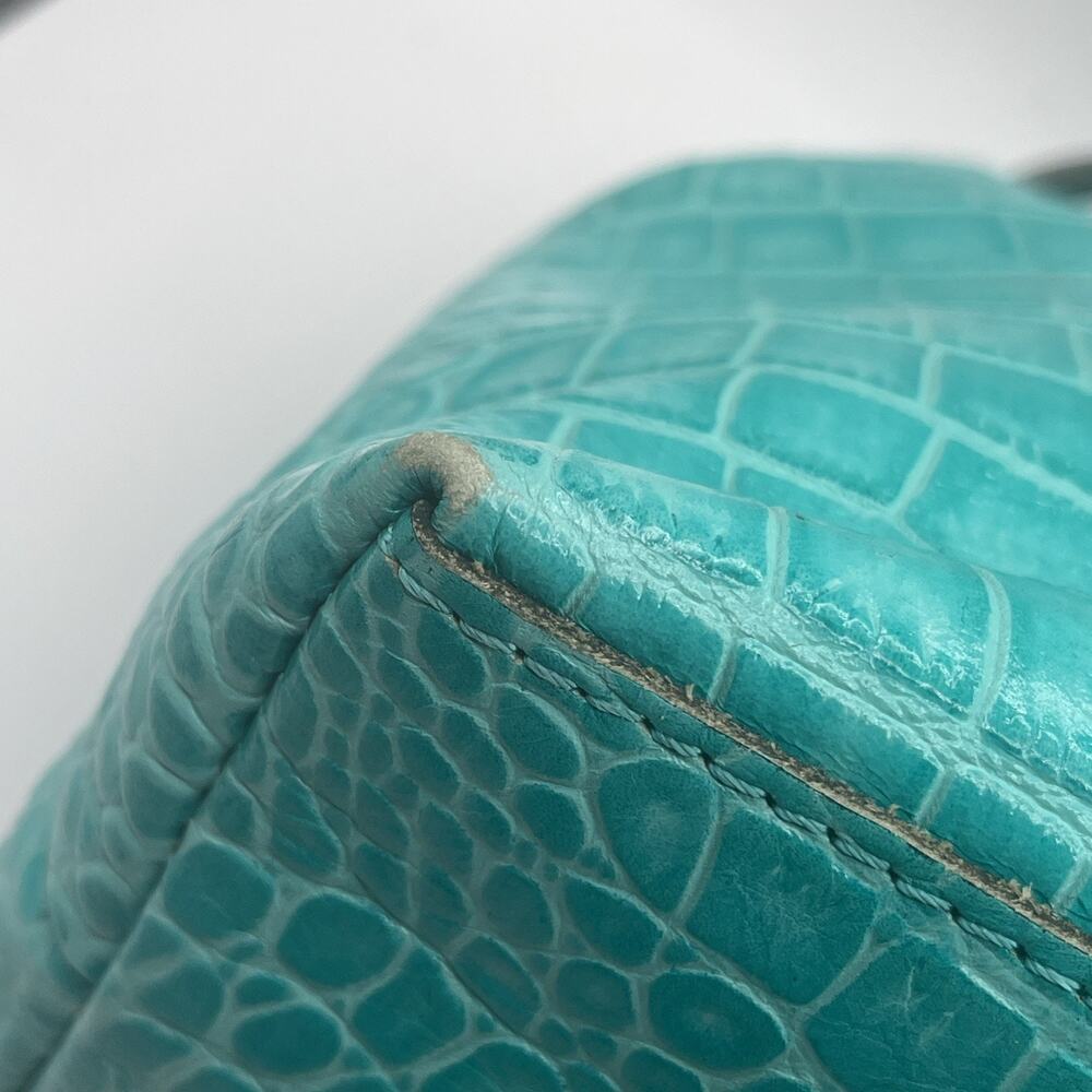 Patricia Nash NOVELlA Frame Bag Aqua Turquoise Croc Leather Kiss Lock Satchel - Picture 6 of 14
